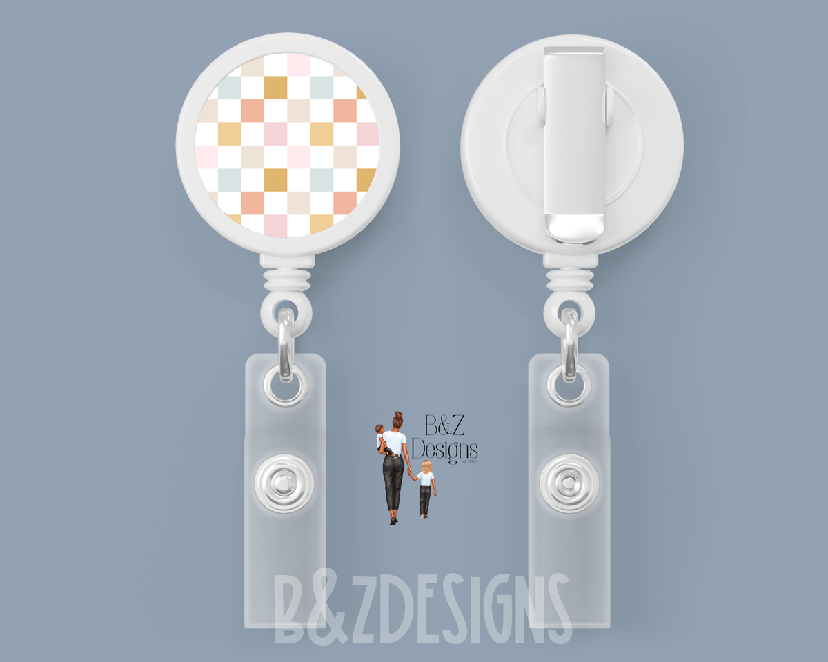 Pastel Checkered Retractable Badge Reel