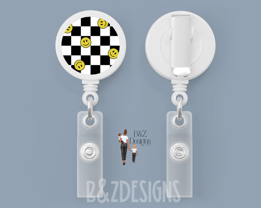 Checkered Smileys Retractable Badge Reel
