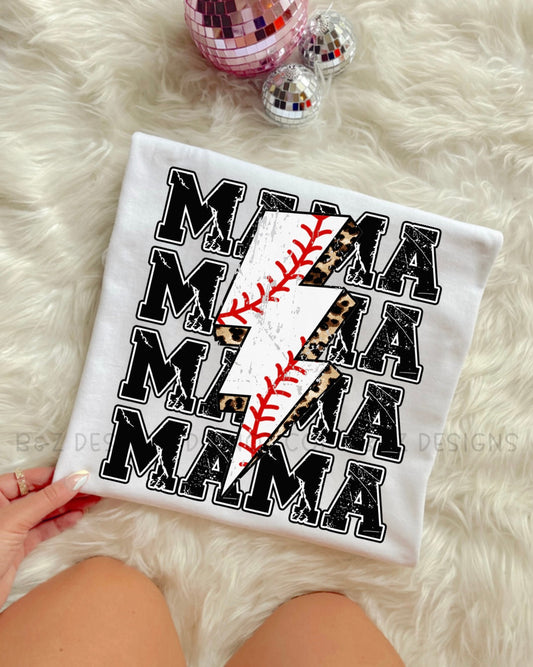Baseball Mama Leopard Lightning Bolt