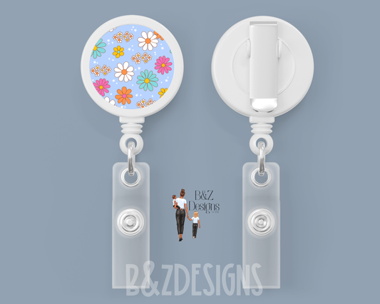 Retro Flowers Retractable Badge Reel