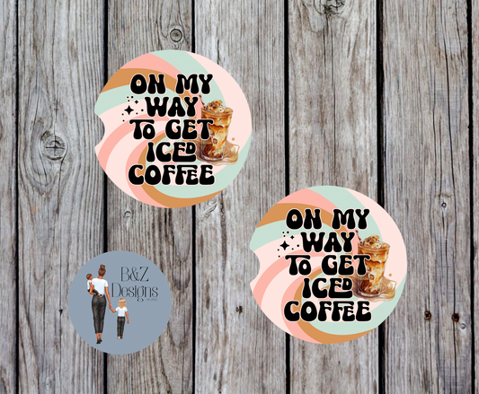 On My Way To Get Iced Coffee Retro Car Coasters