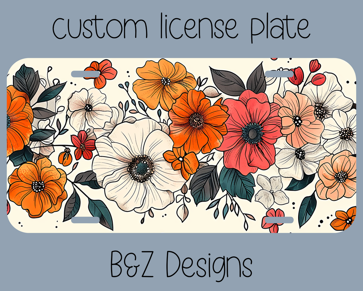 Boho Flowers License Plate