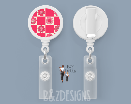 Flower Checkered Retractable Badge Reel