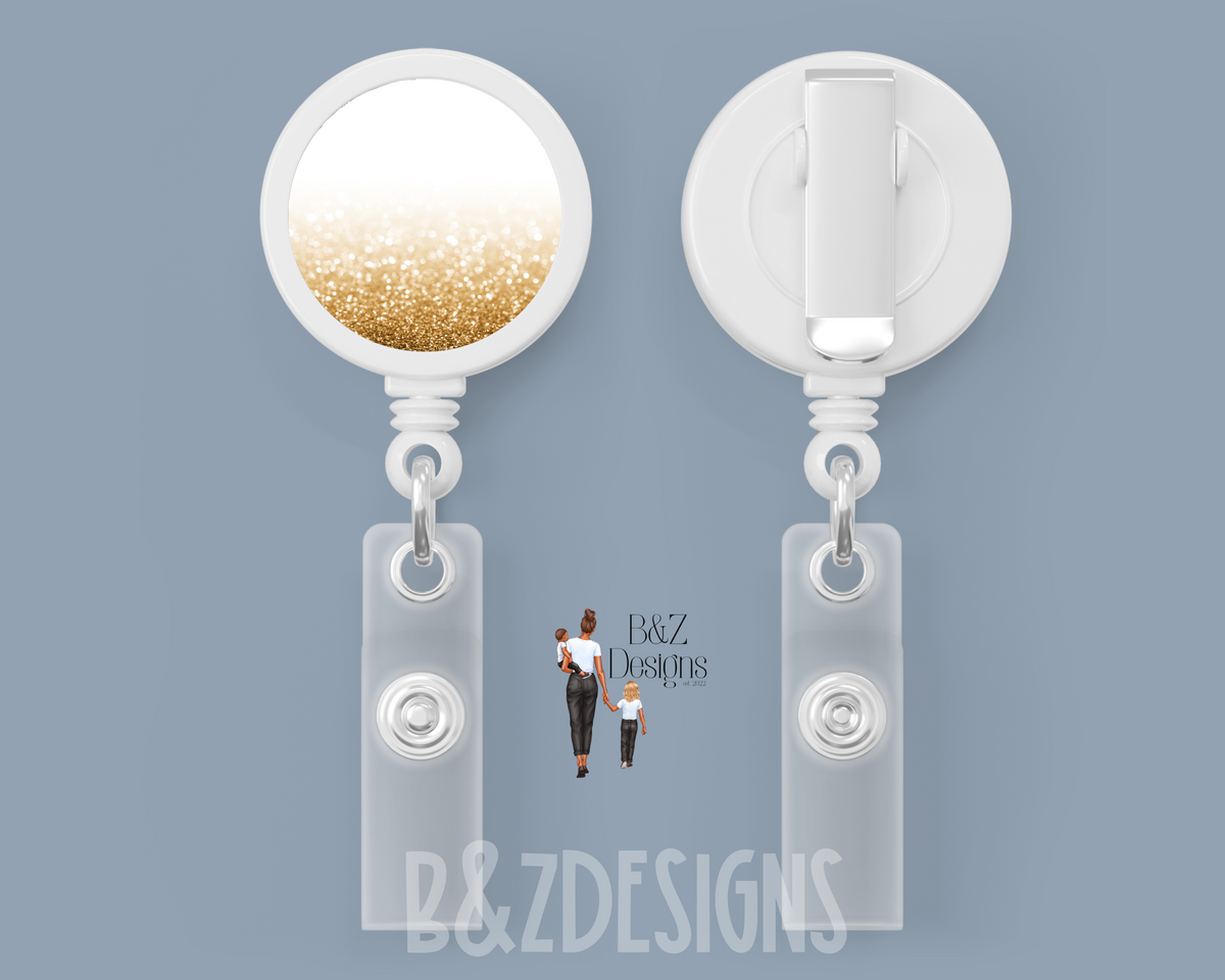 Gold & White Glitter Retractable Badge Reel